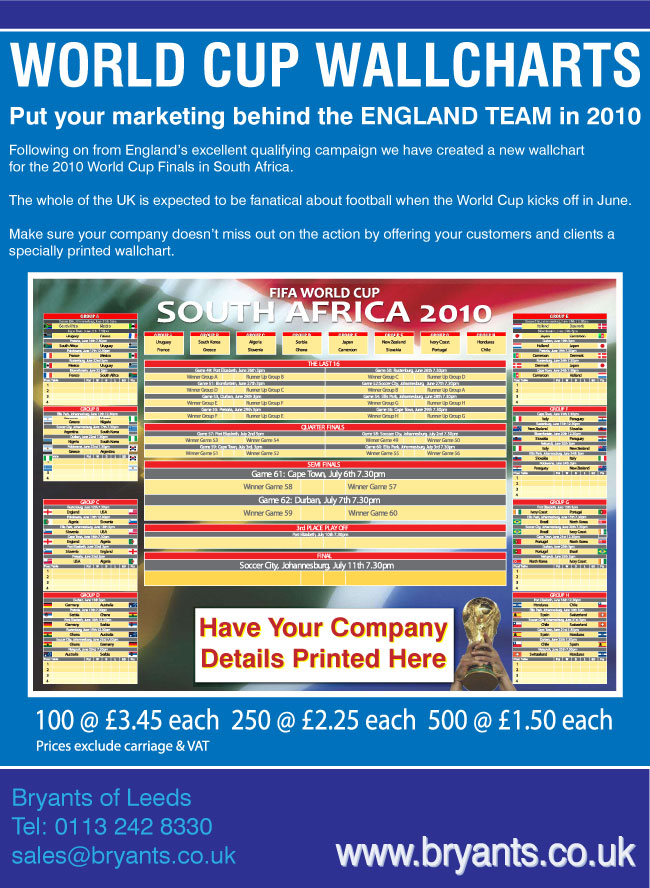 Bryants of Leeds : 2010 World Cup Wallchart